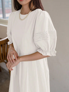 Modestly Yours Women Dresses White Oversized Cotton Puff Sleeve Smock Dress, (S-XL)